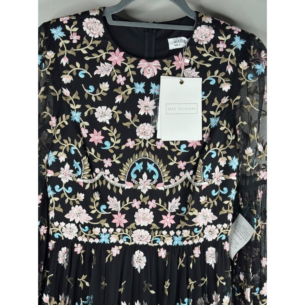 MAC DUGGAL 35111 Embroidered Floral Long Sleeve Gown in Black Size 4 NEW - Picture 11 of 11